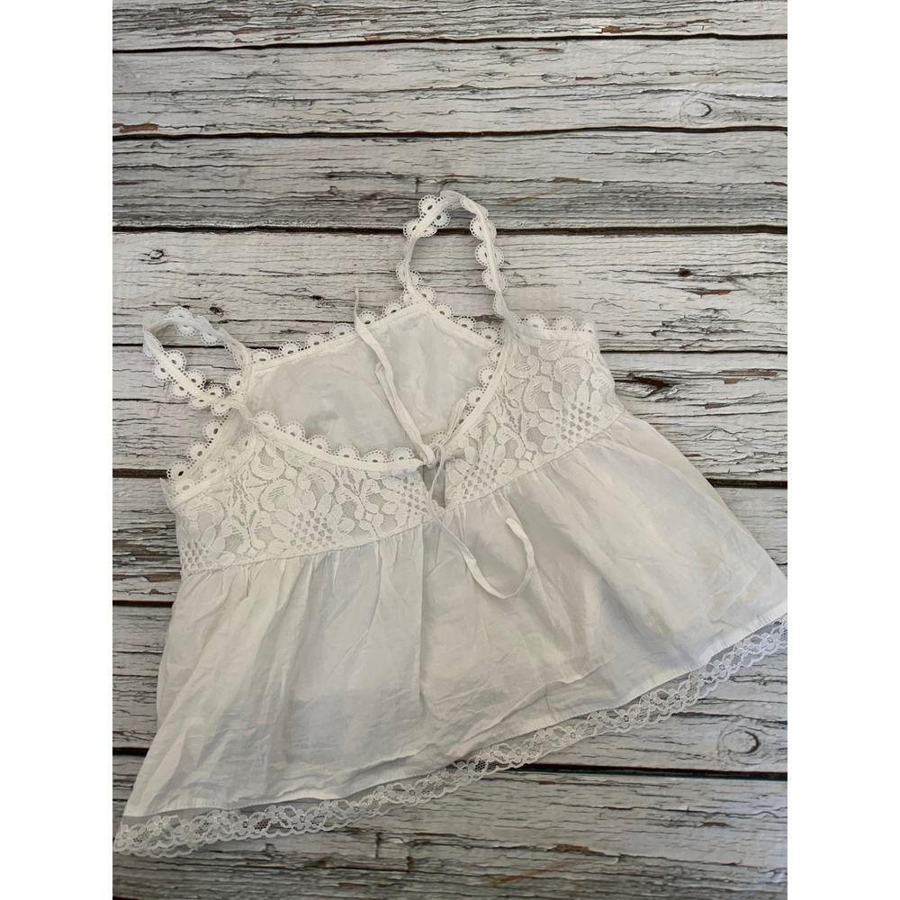 White Lace Trim Babydoll Camisole Top‎ Fairy Whimsy Y2K Boho Cotton Blend Small